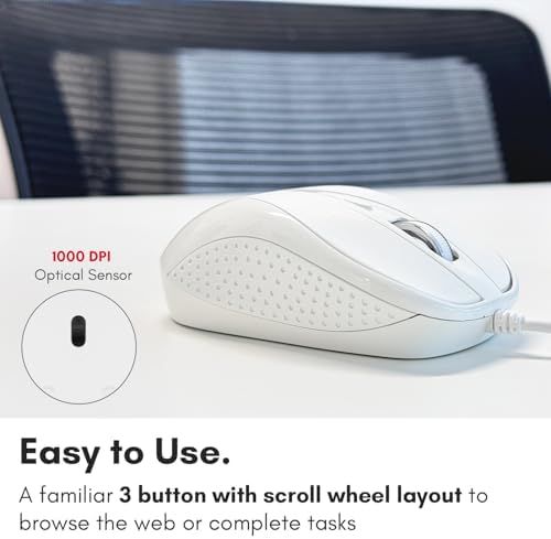 Elevate Your Computing Experience with the Macally USB Wired Mouse – Ergonomic 3-Button Design, Smooth Scroll Wheel, 5-Foot Cord, and Plug-and-Play Compatibility for Mac Book, i Mac, Windows PC & Chromebook Users – Perfect Ambidextrous Mouse for Seamless Navigation and Enhanced Productivity