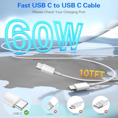 Ultimate 20 W Fast Charging USB C Charger Set for i Phone 16 – Dual Type C Charging Blocks with Two 10 FT Cables for Unmatched Compatibility and Efficiency – Ideal for i Phone Pro/Pro Max & i Pad Pro – Compact and Durable Design for Home and Travel
