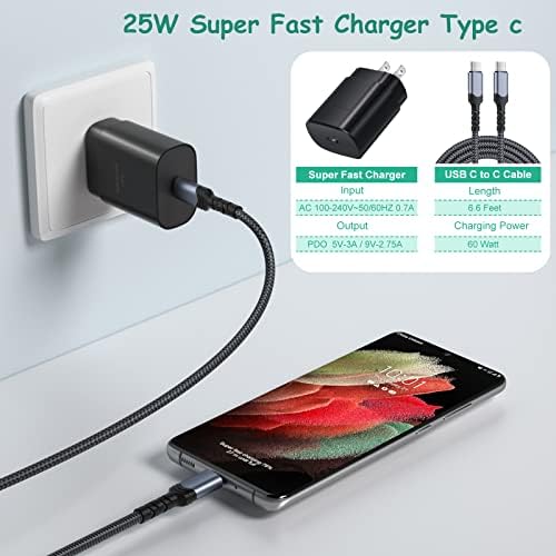 Costyle 25 W USB C Wall Charger with 6.6 FT Type C to C Cable – Ultra-Fast Charging for Samsung Galaxy S24/S25 Ultra, Note Series, and More – Compact, Lightweight, and Safe Power Solution for Home and Travel – Enhanced Compatibility and Performance