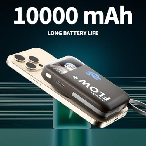 SU Flow+ 10000 m Ah Magnetic Power Bank – 4-in-1 Charger with Built-in Lightning & Type-C Cables, Mag Safe Compatible for i Phone 12-16, Wireless Charging for Apple Watch & Air Pods – Superior Portability & Fast Charging Solution for Samsung and Pixel Devices