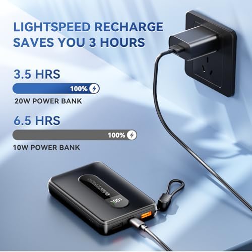 Ultimate 10,000 m Ah Portable Charger with Built-in USB-C Cable – Fast Charging Power Bank for Heated Vests, Jackets, and Outdoor Gear – Essential Battery Pack for i Phone, i Pad, and Android – Compact and Durable Design with Lanyard for On-the-Go Convenience