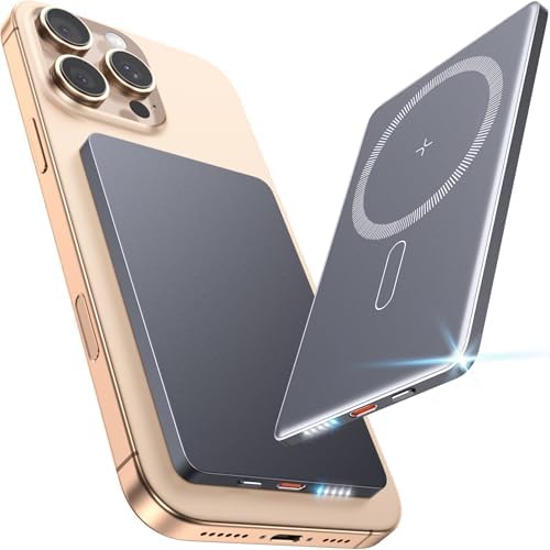 Compact 5000 m Ah Mag Safe Battery Pack Mini: 22.5 W Fast Charging Wireless Power Bank with Magnetic Alignment for i Phone 16/15/14/13/12 Plus/Pro/Pro Max – Sleek and Portable USB-C Charger for On-the-Go Power Solutions