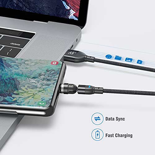 Revolutionize Your Charging Experience with A.S 3-in-1 Magnetic Charging Cable – Versatile 3-Pack (3.3 ft + 2 x 6.6 ft) Featuring 540° Rotating Connector for Effortless Alignment, Fast Charging & Durable Nylon Braiding – Perfect for i Phone, Android & Type-C Devices