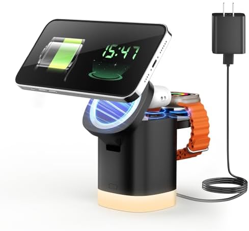 Travel-Ready Joy Geek 3-in-1 Wireless Charging Station – Fast Mag-Safe Charger for i Phone 16-12 Series, Apple Watch Series 10-2, and Air Pods Pro – Ultimate Compatibility and Speed for On-the-Go Lifestyle