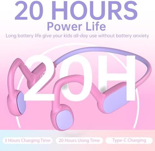 Revolutionary Bluetooth 5.2 Kids Headphones – Safe 85 d B Volume Limiting with Open Ear Design, IPX5 Waterproof for All Adventures, 20 Hours Playtime, Superior Stereo Sound with Built-in Mic – Perfect for School & Playtime in Chic Pink