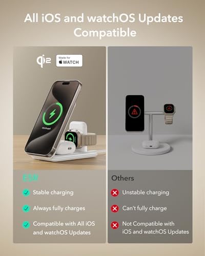 ESR Qi2 All-in-One 3-in-1 Charging Station for Apple Devices – Fast 15 W Mag Safe Charger, Certified Apple Watch & Air Pods Power Hub, Ideal Travel Companion for i Phone 16/15/14/13/12 Series, Sleek Black Design with Travel Bag Included – Maximizing Efficiency and Style