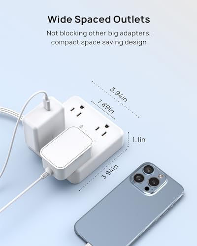 TROND 360° Rotating Plug Power Strip with 5 FT Flat Cord – 4 AC Outlets & 4 USB Ports (2 USB-C) – Wall Mount Surge Protector with 1440 Joules Safety Rating – Ultimate Travel & Home Charging Solution for Electronics and Devices