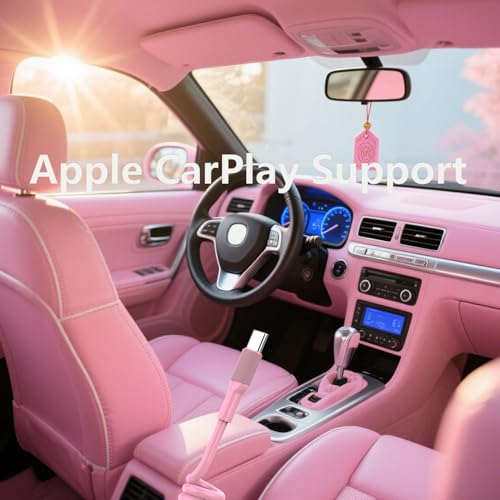 Coiled USB C to USB C Cable 3 ft – Dual Pack Retractable Charging Solution in Pink for Fast Data Transfer and Compatibility with i Phone 16, 15 Pro Max, Samsung Galaxy S24/S23, Moto G8, and Google Pixel – Perfect for Carplay and Android Auto