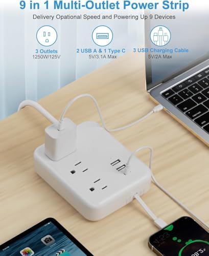 Ultimate Travel USB Power Strip – 6-Port Charging Hub with 3 AC Outlets & 3 ft Flat Plug, Compact and Lightweight Design for Office, Dorm, and Cruise Ship Use – Non-Surge Protector for Enhanced Compatibility and Speed