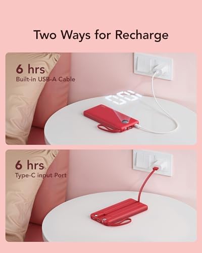 VRURC 10,000 m Ah Slim Power Bank – Ultimate Multi-Device Portable Charger with Built-in Cables, 5 Outputs & Dual USB-C Inputs for i Phone, Samsung, Android – Travel Essential for On-the-Go Power Solutions