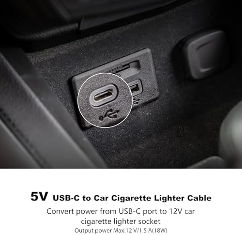 3.3 Feet USB C to 12 V Car Cigarette Lighter Socket Adapter – 18 W Fast Charging Converter Cable for GPS, Dash Cam & Portable Devices – Durable, Flexible Power Supply for On-the-Go Charging Needs