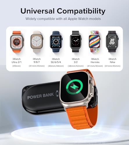 Ultra-Light Magnetic Power Bank for Apple Watch – 1200 m Ah Travel Charger with Rapid Charge for i Watch Series 9/8/Ultra/7/6/5/4/3/2/SE – Essential On-the-Go Smartwatch Accessory for Effortless Charging and Enhanced Compatibility