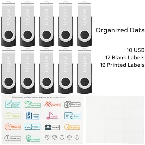 Enfain 10-Pack Red USB Flash Drives 16 GB – High-Speed USB 2.0 Memory Sticks with LED Indicator & 12 Labels for Easy Organization – Reliable & Portable Data Storage Solution for Professionals and Students