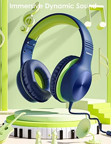 Premium Kids Over-Ear Headphones with Built-In Microphone – Safe Volume Control, Lightweight Dark Green Design for Online Learning & Travel, HD Sound Quality, Collaborative Audio Sharing Feature for Enhanced Learning Experiences
