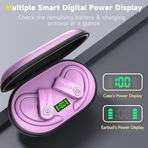 Elevate Your Audio Experience with Advanced Bluetooth Noise-Canceling Headphones Featuring 4 Mics for Crystal Clear Calls, Immersive Bass, 60 Hours Playtime – Wireless Charging Case & LED Display for Sports and Workouts with Secure Earhooks for Ultimate Comfort