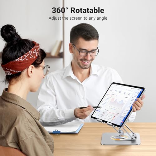 UGREEN 360° Rotating Aluminum Tablet Stand – Adjustable Dual Rod Holder for Enhanced Support and Stability – Ideal for i Pad Pro, Air, Mini, and E-Readers – Perfect for Home and Office Use – Sleek, Portable Desk Accessory for Effortless Viewing and Productivity
