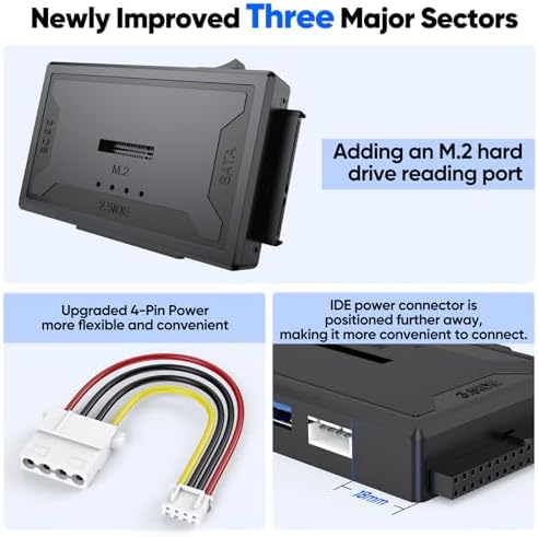 4-in-1 Hard Drive Reader Docking Station: Ultra-Fast 10 Gbps USB 3.2 M.2 SATA IDE Adapter, Effortless Data Retrieval for HDD/SSD & Blu-ray Drives – Compact, Plug-and-Play Design with 12 V Power Supply for Enhanced Compatibility and Performance