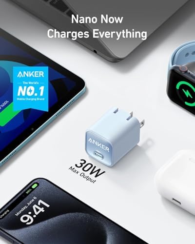 Anker Nano 30 W USB-C Charger Block – Ultra-Compact Fast Charger for i Phone 16/15, Galaxy Devices, & i Pads – Travel-Friendly Design with Power IQ 3.0 for Rapid, Efficient Charging & Enhanced Device Life – Perfect for Mag Safe Accessories and On-the-Go Power Needs