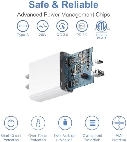 Ultra-Fast 20 W Dual Port USB-C Wall Charger for i Phone 16/15 – Quick Charge 3.0 with 6 FT USB-C to C Cable – Efficient Power Adapter for i Phone, i Pad Pro, Air 5/4, and Mini 6 – Compact & Durable Design for Home, Travel, and Office – Dual Device Charging Solution for Busy Lifestyles