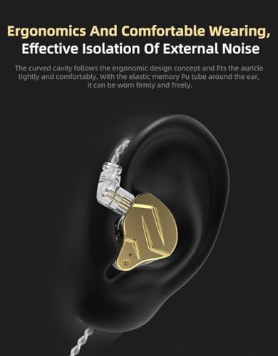 KZ ZSN PRO X Dual Driver Earbuds – Hi-Fi Stereo Headphones with Balanced Armature & Dynamic Driver, Ergonomic Comfort for Optimal Listening, Detachable Cable & Built-In Microphone, Perfect for Audiophiles & Everyday Use – Golden Finish