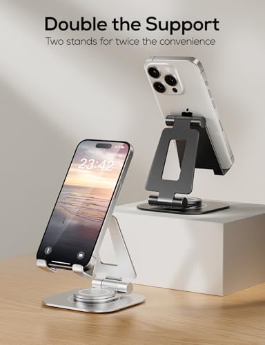 Nulaxy 2-Pack 360 Rotating Phone Stand, Fully Adjustable Foldable Phone Holder, Aluminum Desktop Cradle with Anti-Slip Base, Office Accessories Dock for All Phones with Thick Case, Black – Enhanced Compatibility and Speed