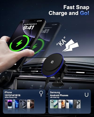 Samsung Galaxy S25 Edge Magnetic Wireless Car Charger – 15 W Fast Qi2 Charging Mount for Samsung Galaxy S25/S24/S23 Ultra & Apple i Phone 16/15 Pro Max – 360° Adjustable Air Vent Design for Seamless Connectivity and Convenience