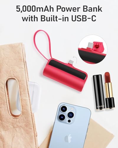 Compact 5,000 m Ah Portable Power Bank with 3-in-1 Fast Charging, Built-in USB-C & Lightning Cables, 18.5 W PD, Digital Display, and Foldable Stand, Ideal for i Phone & Android Users – Ultimate Travel Companion with Enhanced Portability and Hands-Free Viewing