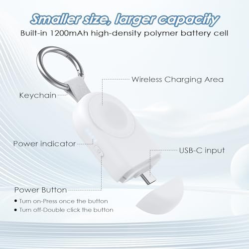 Compact Wireless Power Bank for i Watch – 1200 m Ah Portable Charger with Keychain Attachment – Ultimate Compatibility for Series 9/8/7/6/5/4/3/2/SE/Ultra/Ultra 2 – Hassle-Free Charging on the Go – Lightweight and Durable Design for Active Lifestyles – Never Run Out of Battery Again!