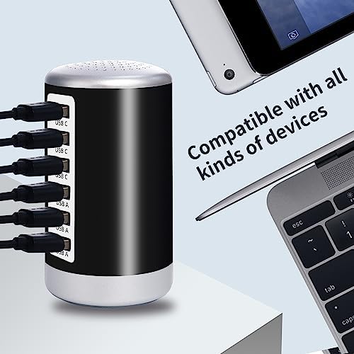 Power Up in Style: Universal 6-Port USB Charging Hub with Smart Identification Technology for i Phone, i Pad, and More – Compact, Fast Charging Station in Elegant Purple Finish for Home and Office Use