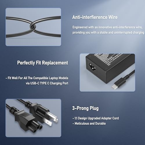 Universal 65 W Type-C Chromebook Charger – Fast & Efficient USB-C Power Supply Adapter for HP, Acer, Dell, and More – Enhanced Compatibility for Laptops & Chromebooks – Reliable Multi-Protection Safety Features – Ideal Replacement for SM45 CL SM65 CL-01 SK90200325 – Upgrade Your Charging Experience Today!