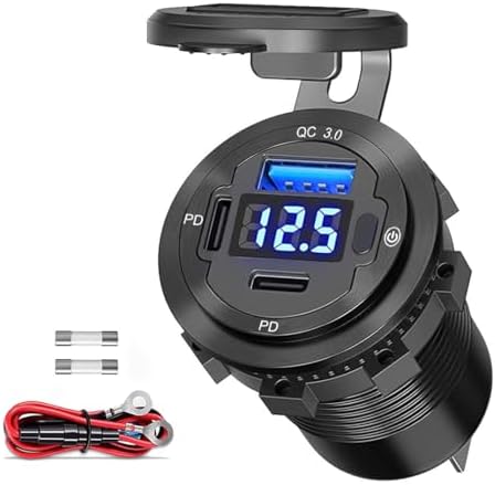 Upgrade Your Charging Game with the 12 V Waterproof USB Outlet – 3-Port Fast Charger Featuring PD3.0 & QC3.0 for Cars, Boats, RVs, and More – Durable Aluminum Alloy Design with Integrated Switch & Voltmeter for Ultimate Convenience and Performance