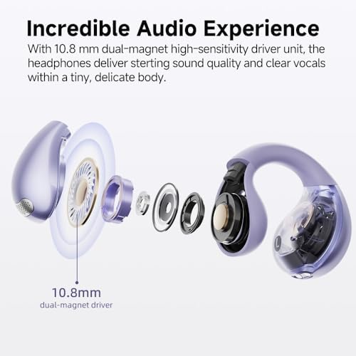 QCY Crossky C30 Open Ear Bluetooth Earbuds – Ultra-Lightweight Clip-On Design with Advanced 4-Microphone Environmental Noise Cancellation for Crystal-Clear Calls, Secure Fit for Dynamic Lifestyles, Dual Device Pairing Capability, and Customizable EQ for Personalized Audio Experience – Ideal for Sports, Outdoor Activities, and Enhanced Safety Awareness