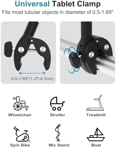 Versatile 360° Gooseneck Tablet Holder with Adjustable Arm for Wheelchairs, Strollers, Spin Bikes, and More – Secure Clamp Mount for 4-13″ Devices Including i Pad Pro, Galaxy Z Fold, and Fire HD – Ultimate Hands-Free Experience for Active Lifestyles