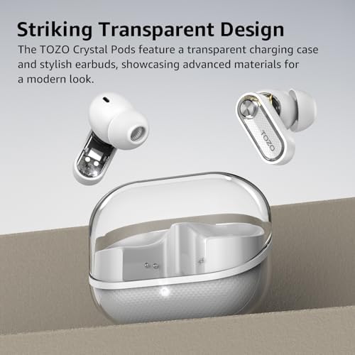 TOZO Hybrid Active Noise Cancelling Wireless Earbuds – Advanced Bluetooth 5.4 for Rapid Pairing, Immersive Deep Bass with 10 mm Drivers, AI-Powered Noise Cancellation via 4 Microphones for Crystal-Clear Calls, Fully Customizable 32 EQ Settings through TOZO App, Stylish and Waterproof Design for Comfort During Extended Wear