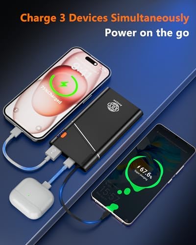Sleek 5000 m Ah Pink Portable Power Bank with Integrated USB-C Fast Charger – Ultra-Compact Mini Battery Pack for i Phone 16/15/14 & Samsung S24 – Lightweight Design with Handy Lanyard for Effortless Travel Charging