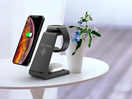 Ultimate 3-in-1 Wireless Charging Station for Apple Devices – Qi-Certified Fast Charger for i Phone 14/13/12/11/X Series, Apple Watch 7/SE/6/5/4/3/2, and Air Pods Pro – Sleek, Space-Saving Design with Adapter for Optimal Performance and Enhanced Charging Efficiency