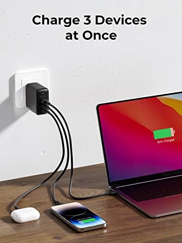 65 W Ga N III USB-C Charger – 3-Port Fast Charging Block with PPS PD 3.0 Technology for Mac Book Pro, i Pad Pro, i Phone 16/15/14/13, Apple Watch, Galaxy S24, and Pixel – Compact, Foldable Design for Ultimate Portability and Efficiency