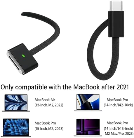 Revolutionize Your Charging with the 140 W USB-C to Magnetic 3 Cable – Ultimate High-Performance Power Delivery for Mac Book Air 2022/2023 & Pro 2023 (M2, M3) – 2 m Durable Braided Cord for Enhanced Flexibility & Robust Productivity – Seamless Universal Compatibility for Rapid Data Transfer and Fast Charging – Engineered for Daily Endurance with Innovative Magnetic Connector for Effortless Alignment and Reduced Port Wear