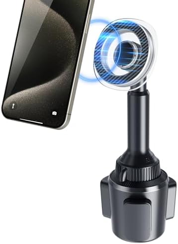 OQTIQ Mag Safe-Enhanced Car Phone Cup Holder – 360-Degree Rotating Long Arm Mount for i Phone 12-16 Series – Ultimate Hands-Free Navigation with Adjustable Viewing Angles for Safe Driving – Superior Stability & Easy Access to GPS, Music, and Calls – Ideal for Distraction-Free Journeys