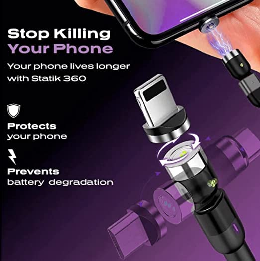 Enhance Your Charging Efficiency with the Statik 360 Magnetic 3-in-1 Cable – Versatile 6 FT Length, Rapid 3 A Power Delivery, Glo Bright Indicator for Effortless Low-Light Connectivity and Universal Device Compatibility