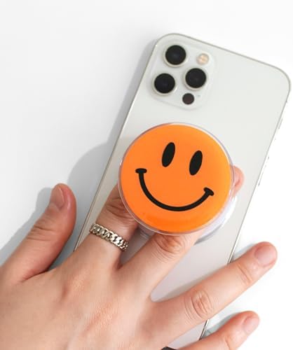 Vibrant Orange Cute Smile Face Expandable Phone Grip & Stand – Eco-Friendly Magsafe-Compatible Mobile Holder for Enhanced Hands-Free Functionality – Portable Smartphone & Tablet Accessory for Secure Use