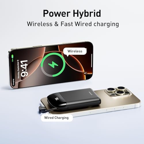Ultra-Slim 10,000 m Ah Magnetic Power Bank – 40 W Fast Charging Mini Charger for i Phone 16/15 & Samsung Galaxy S25 – Lightweight Ergonomic Design with Built-in USB-C Cable for Seamless On-the-Go Mobile Charging – Unmatched Versatility for Daily Use and Travel Efficiency
