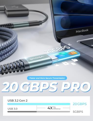 Maximize Your Connectivity with AINOPE 10 FT USB C Extension Cable – 20 Gbps Data Transfer & 240 W Charging Power, Ideal for i Phone 16 Pro Max, PSVR2, Mac Book Air M2 Pro, and More – Stylish Blue Design for Enhanced Flexibility and Performance