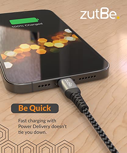 Elevate Your Charging Routine with the Shield MFi Certified USB-C to Lightning Cable – 6 ft Braided Kevlar Design for i Phone 14/13/12/11 Pro/Pro Max, i Pad, Air Pods, and i Pod – Rapid Power Delivery Support, Sleek Black & Silver Finish for Enhanced Durability and Style