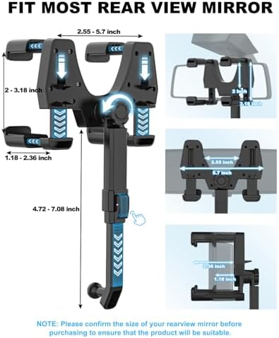 Mag Safe Rearview Mirror Phone Mount for i Phone 11-16 – 24 Powerful Magnets & 4-Clip Stability for Secure Hands-Free Navigation – Stylish Car Accessory for Safe Driving & Easy Installation