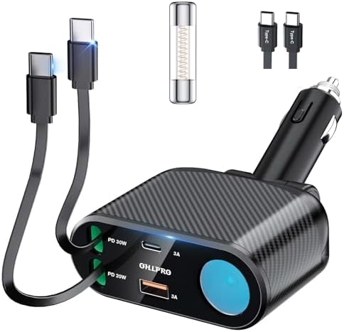 OHLPRO 168 W Retractable Car Charger Adapter – 5-in-1 Fast Charging Solution with Universal USB-C & USB i Ports, Built-in Replaceable Fuse for Enhanced Safety, Ideal for Smartphones, Tablets, GPS & More – Compact Design for Effortless Storage and Convenience
