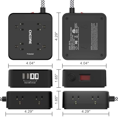 CHCORE 5 Ft Surge Protector Power Strip – 8 Outlet Power Hub with 4 USB Ports (2 USB-C) for Rapid Charging, Flat Plug Design for Space-Saving Convenience in Home and Office, ETL Certified for Enhanced Safety and Performance