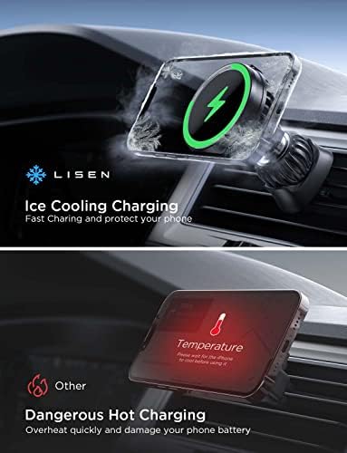 LISEN Mag Safe Wireless Car Charger Mount – 15 W Fast Charging with Integrated Cooling Fan for i Phone 12-16 Series, Secure Magnetic Grip, Hands-Free Convenience, Sleek Design for Modern Vehicles – Essential Automotive Accessory for Effortless Navigation and Power Management