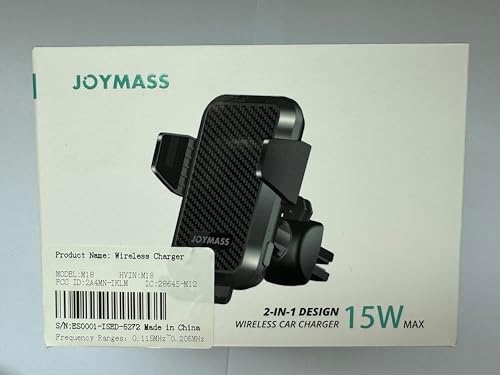 Effortless On-the-Go Power: JOYMASS 15 W Fast Wireless Car Charger with Auto Clamping Mount – Perfect for i Phone 15 through 12 Mini, Samsung Galaxy S23 Ultra, and Note 20 – Secure Vent Holder for Ultimate Convenience and Hands-Free Navigation