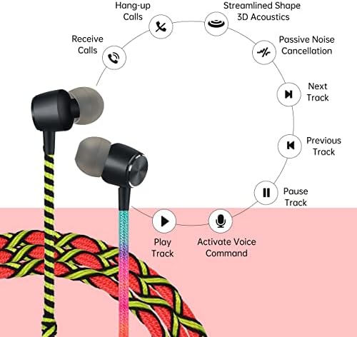 URIZONS Vibrant Rainbow Wired In-Ear Earbuds – Premium Tangle-Free Headphones with Built-in Microphone for Seamless Connectivity with Laptops, Tablets, and Smartphones – Ideal Gaming and Music Companion for Extended Comfort and Sonic Clarity